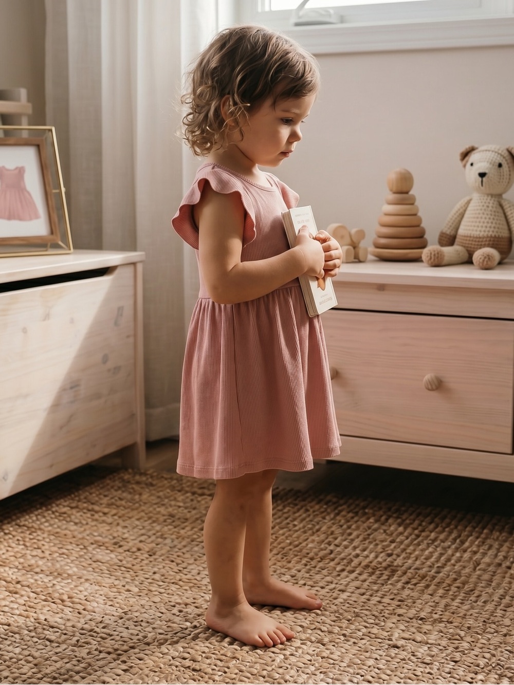 H&M Girls' Dusty Rose Flutter Sleeve Casual Dress